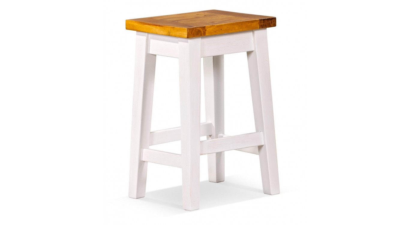 Lot de 2 Tabourets Bois Blanc 40x32x61cm