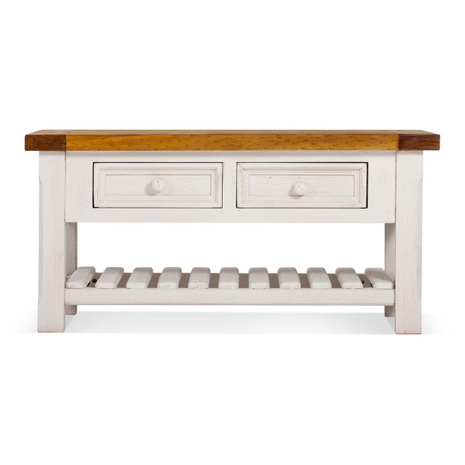 Table Basse 2 Tiroirs Bois Blanc 90x55x43cm