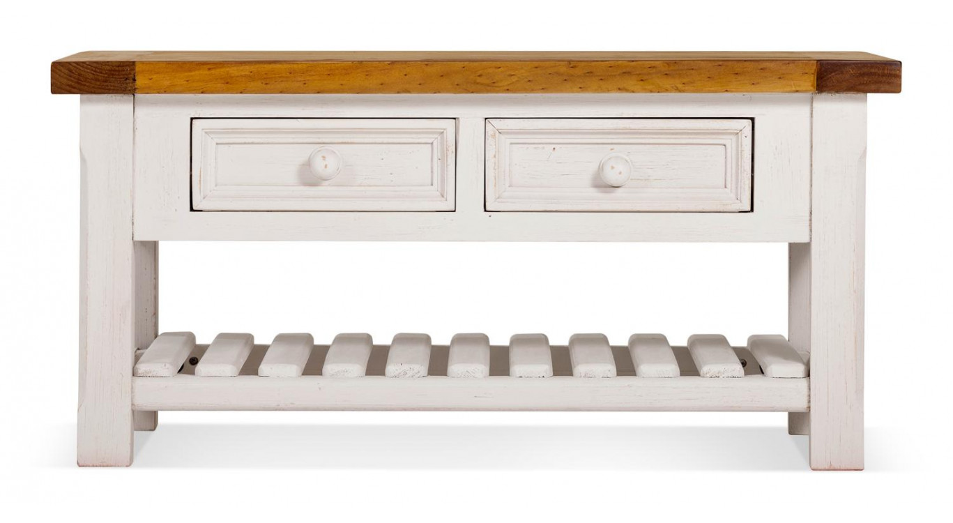 Table Basse 2 Tiroirs Bois Blanc 90x55x43cm