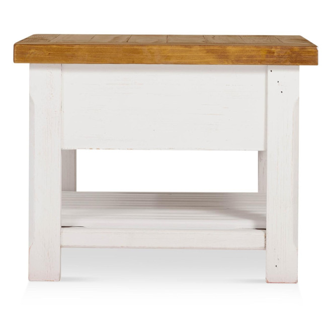 Table Basse 2 Tiroirs Bois Blanc 90x55x43cm