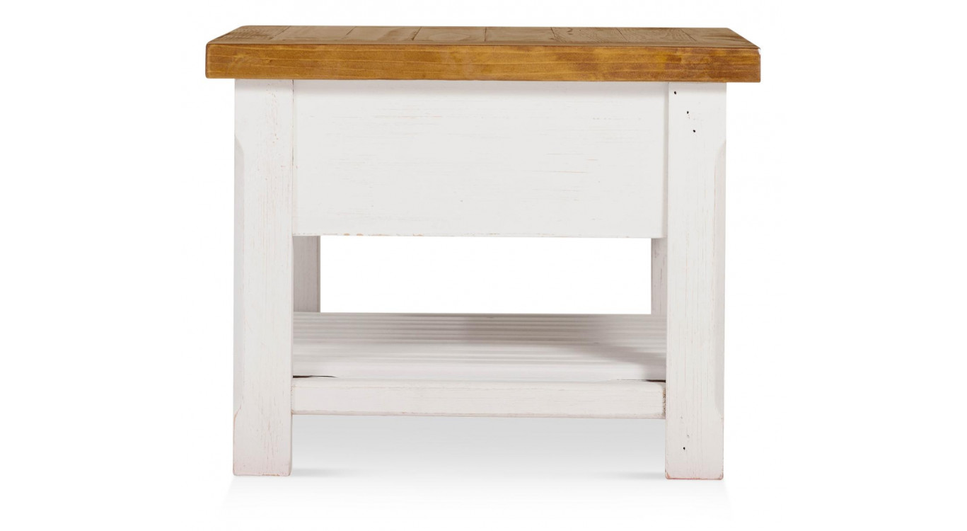 Table Basse 2 Tiroirs Bois Blanc 90x55x43cm