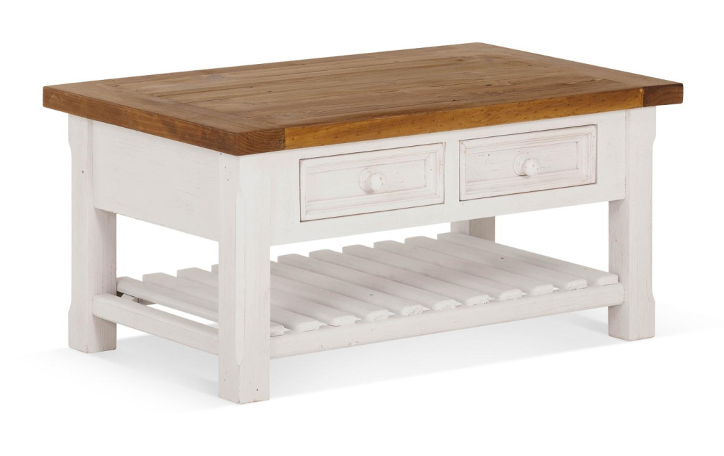 Table Basse 2 Tiroirs Bois Blanc 90x55x43cm
