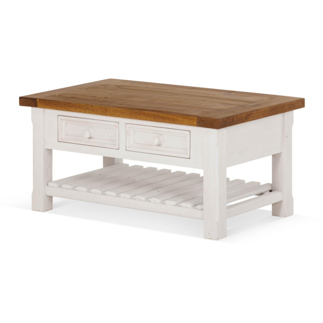 Table Basse 2 Tiroirs Bois Blanc 90x55x43cm