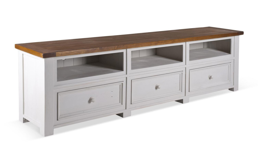Meuble TV 3 Tiroirs Bois Blanc 219x45x60cm