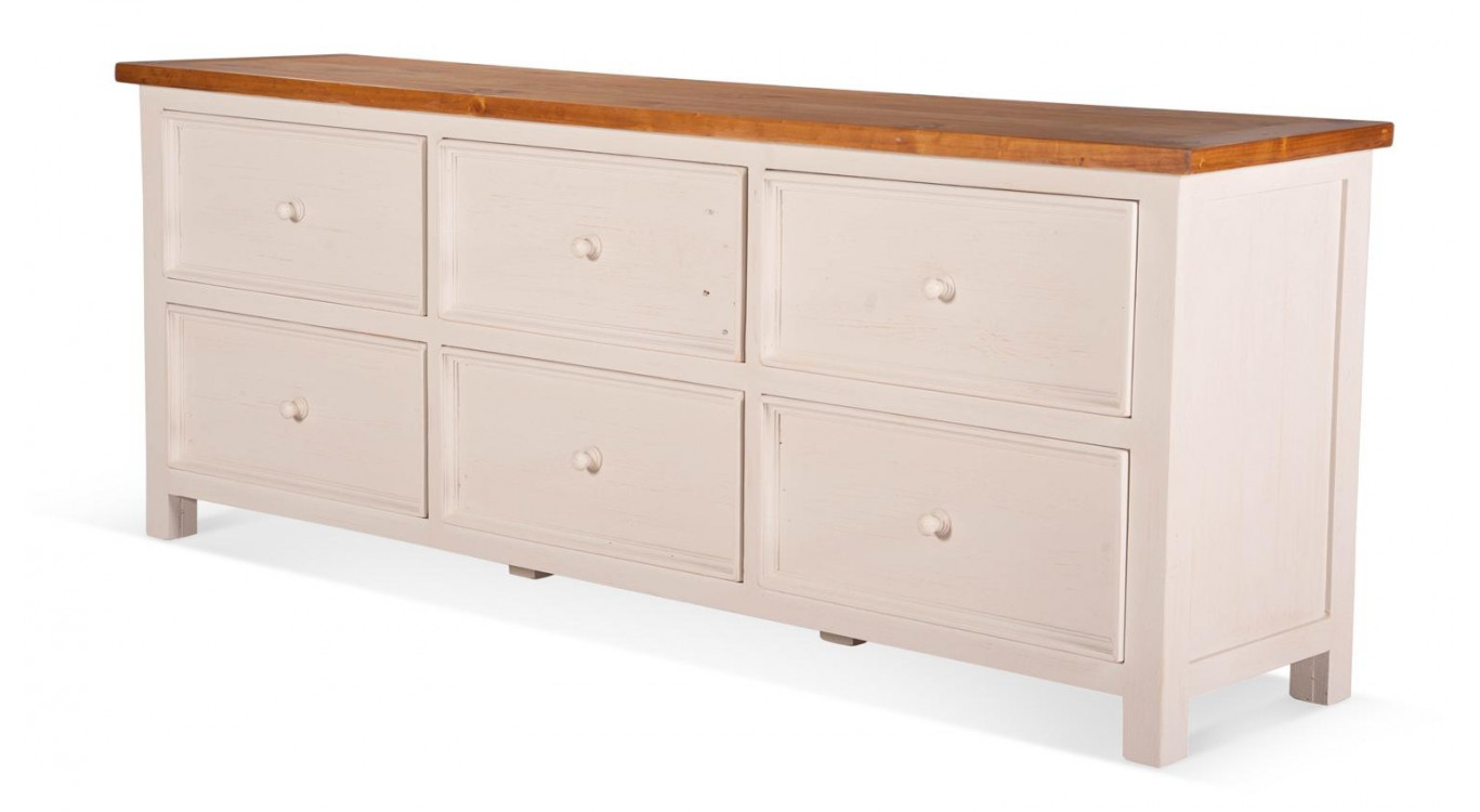 Kommode mit 6 Schubladen Holz Weiß 210x50x80cm