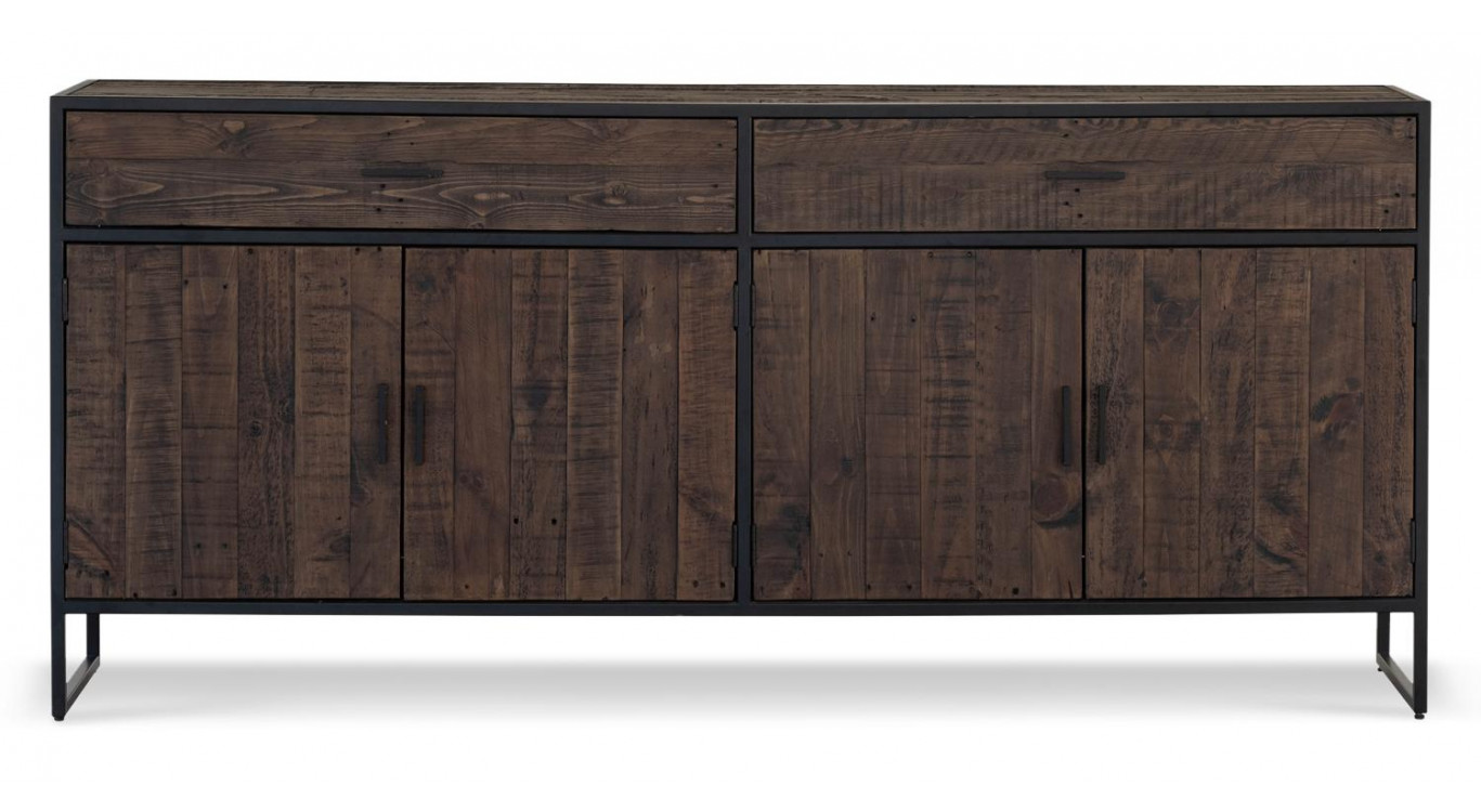 Buffet 2 Tiroirs Bois Métal Marron 200x42x90cm