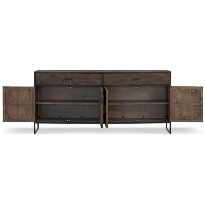 Buffet 2 Tiroirs Bois Métal Marron 200x42x90cm