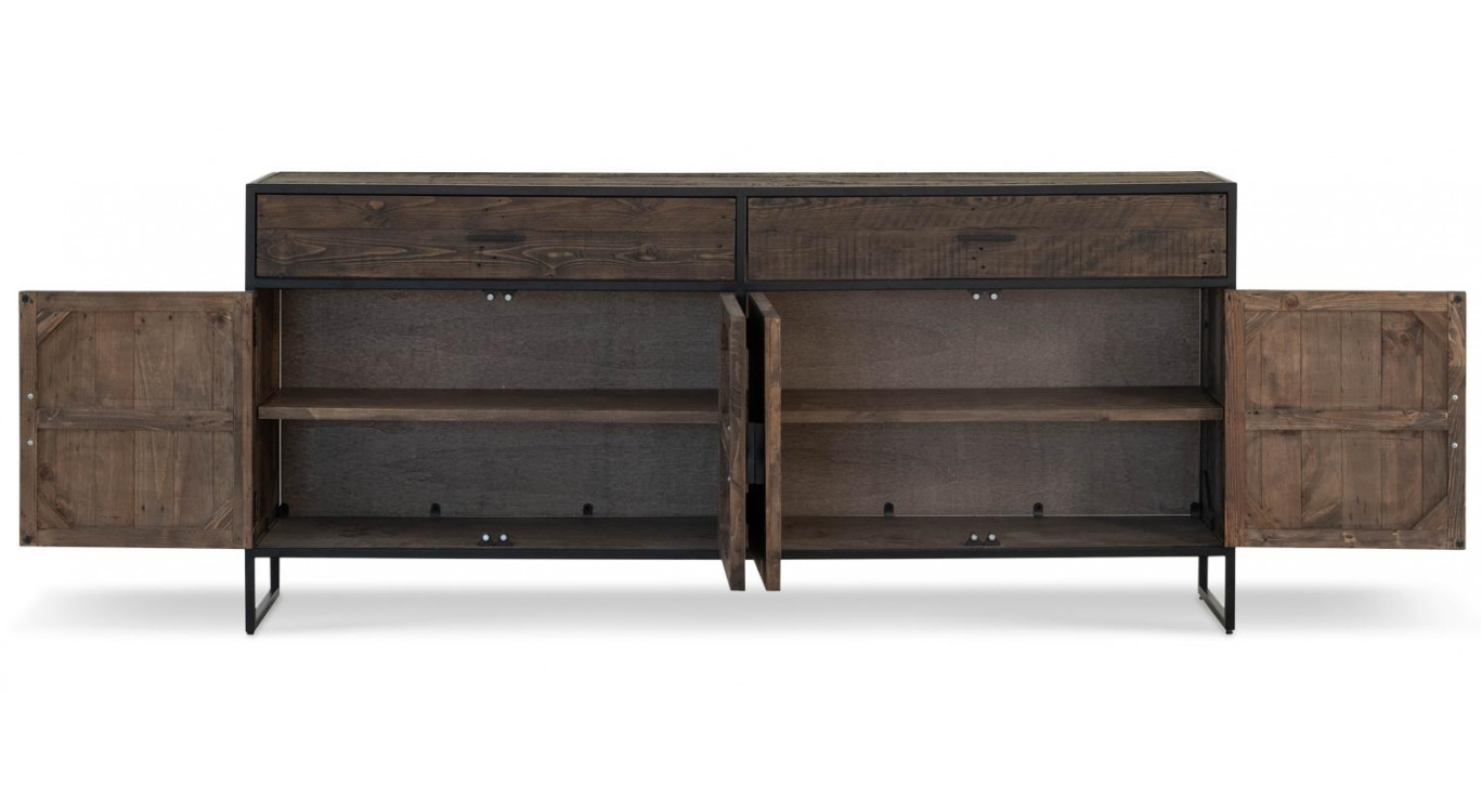 Buffet 2 Tiroirs Bois Métal Marron 200x42x90cm