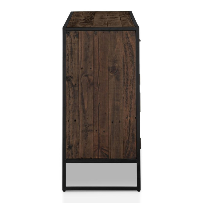 Buffet 2 Tiroirs Bois Métal Marron 200x42x90cm