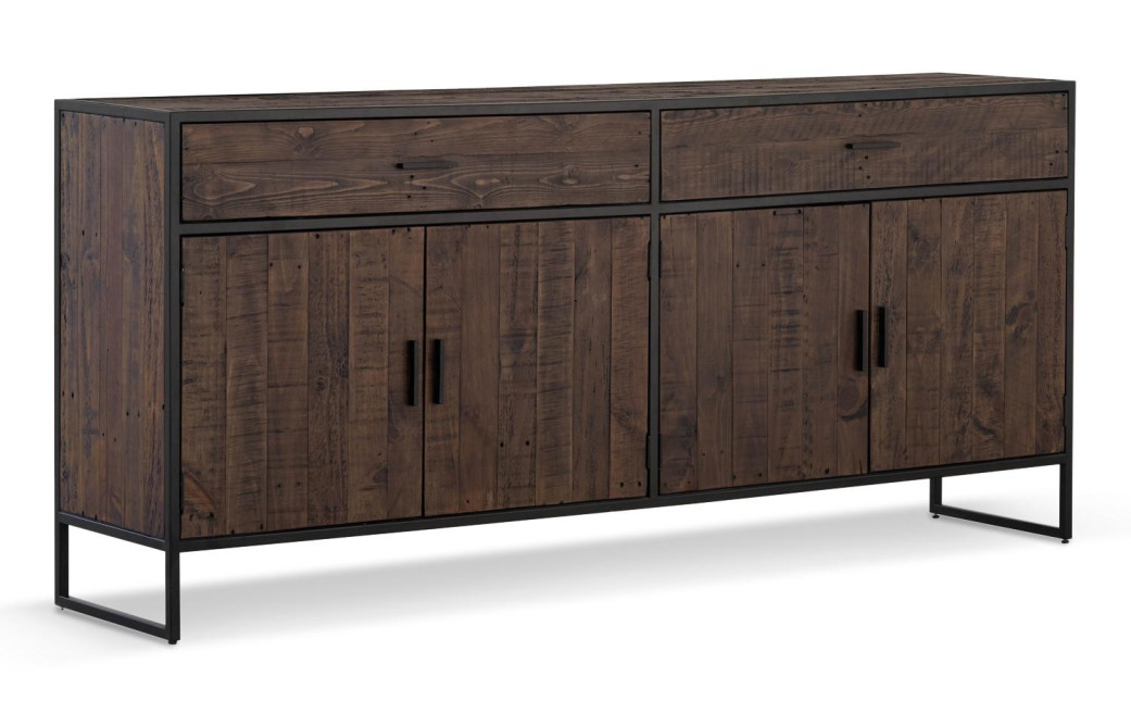 Buffet 2 Tiroirs Bois Métal Marron 200x42x90cm