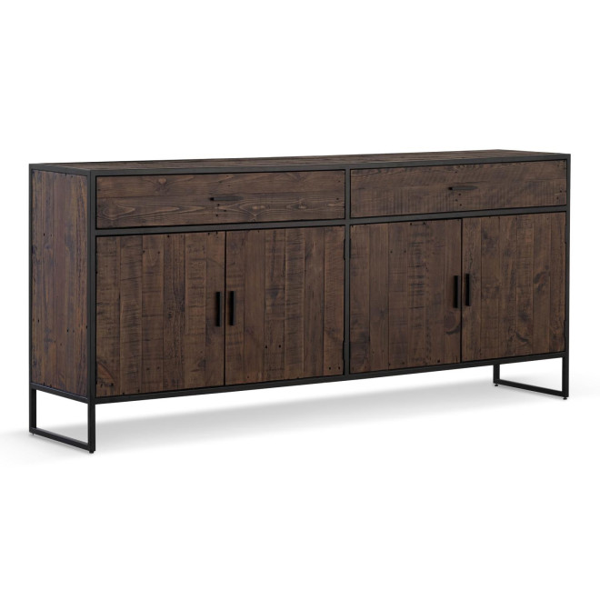 Buffet 2 Tiroirs Bois Métal Marron 200x42x90cm