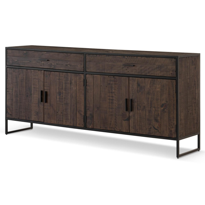 Buffet 2 Tiroirs Bois Métal Marron 200x42x90cm