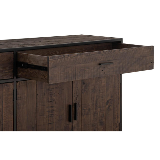 Buffet 2 Tiroirs Bois Métal Marron 200x42x90cm