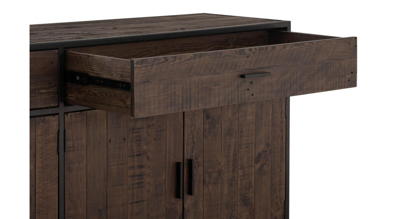 Buffet 2 Tiroirs Bois Métal Marron 200x42x90cm