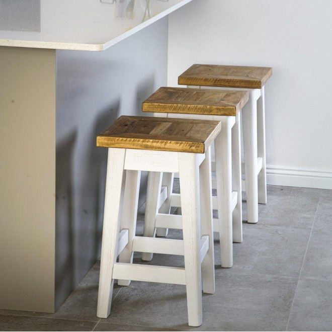 2er-Set Holzhocker Weiß 35x35x61cm