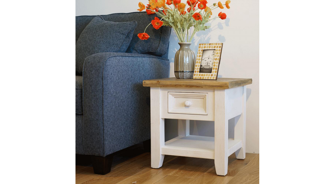 Table De Chevet 1 Tiroir Bois Blanc 50x50x50cm