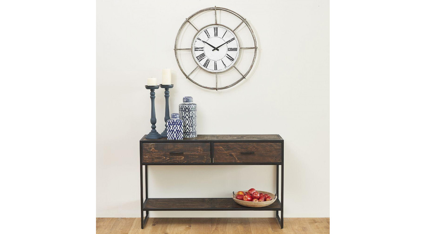 Console 2 Tiroirs Bois Métal Marron 120x35x75cm