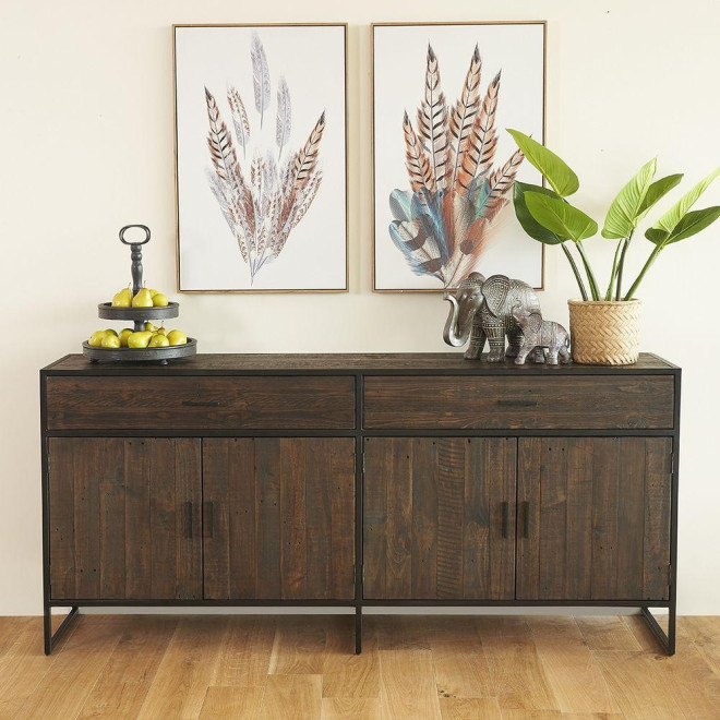 Anrichte mit 2 Schubladen Holz Metall Braun 200x42x90cm