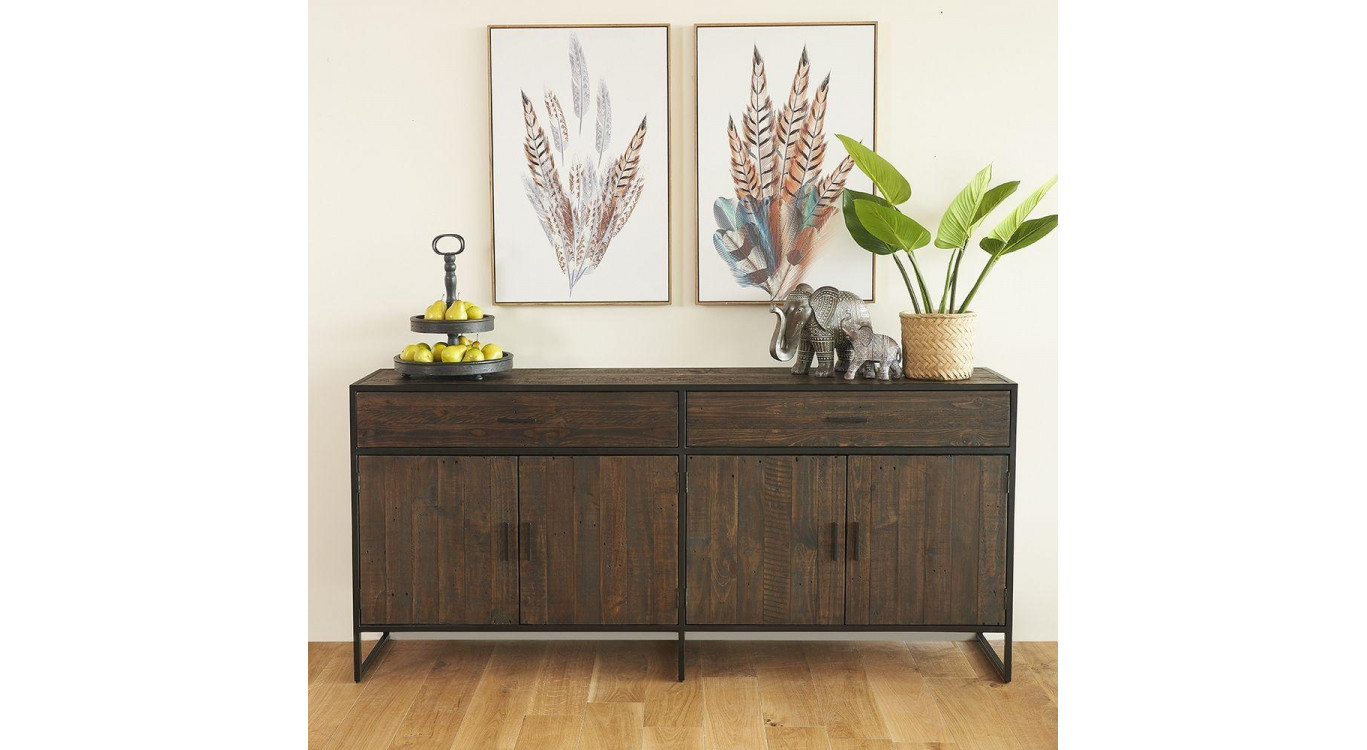 Anrichte mit 2 Schubladen Holz Metall Braun 200x42x90cm