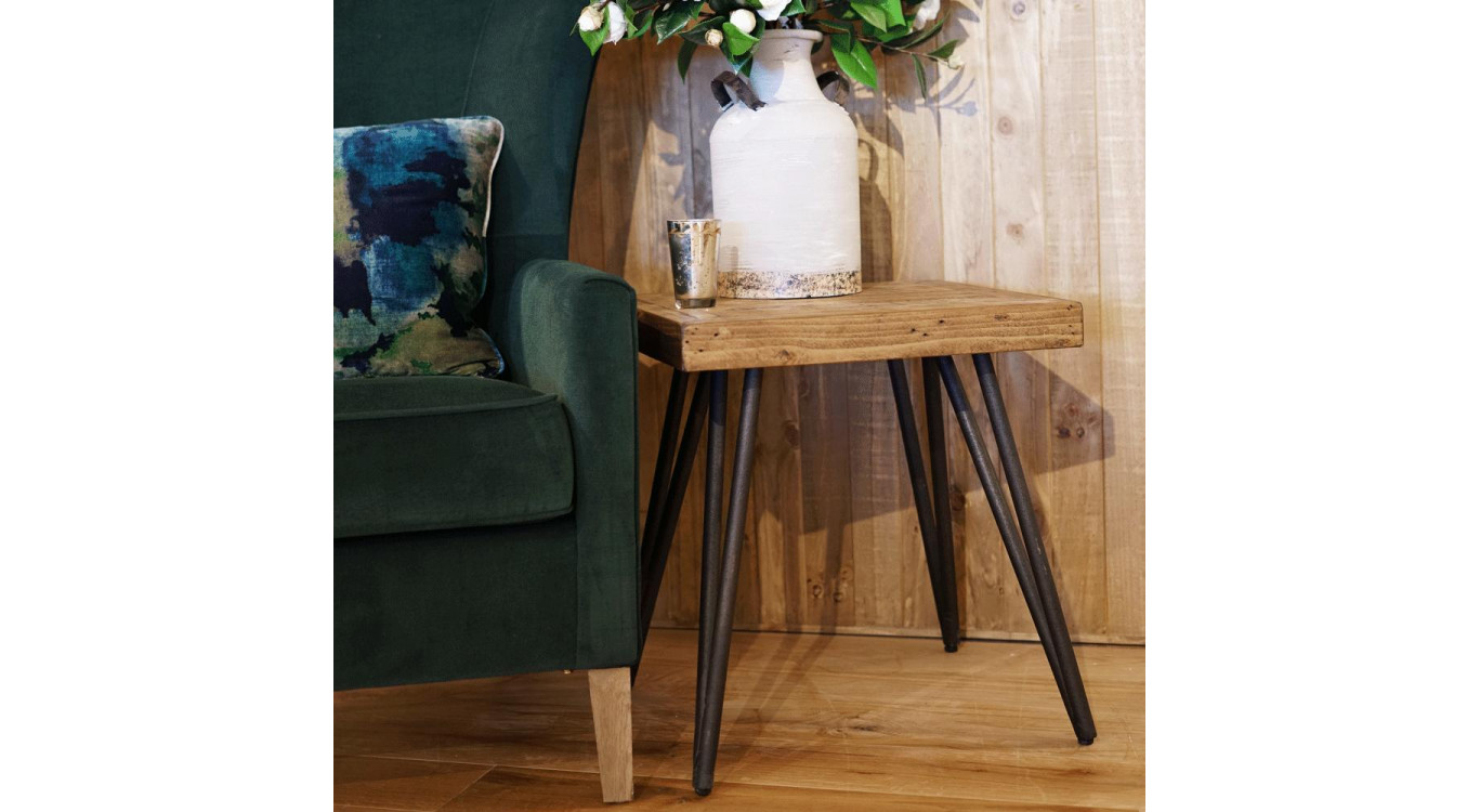 Table De Chevet Bois Métal Marron 50x50x55cm