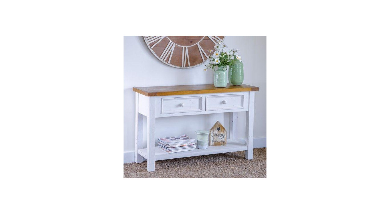 Console 2 Tiroirs Bois Blanc 120x40x74cm