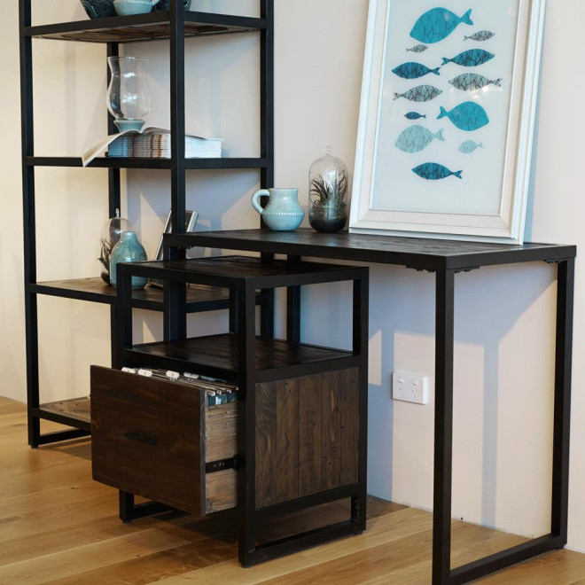 Bureau Bois Métal Marron 100x50x76cm