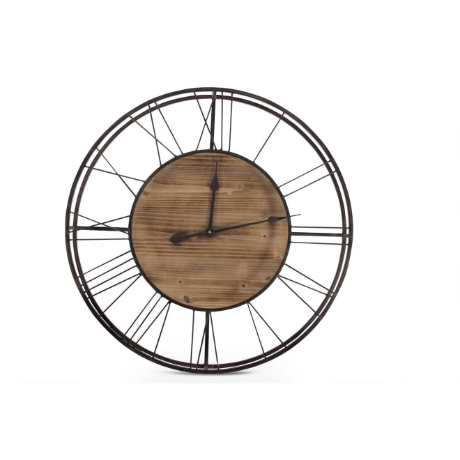 Grande Horloge Ancienne Bois Métal Marron 70x7x70cm