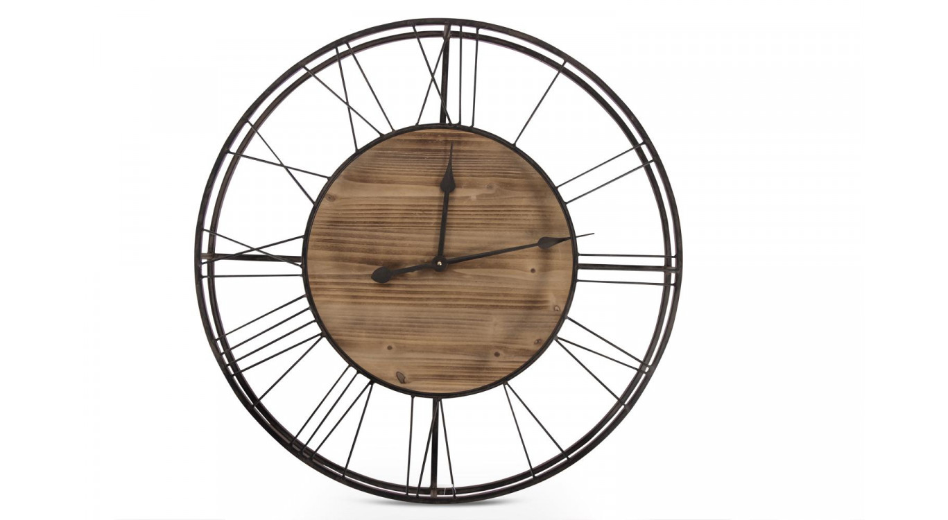 Grande Horloge Ancienne Bois Métal Marron 70x7x70cm
