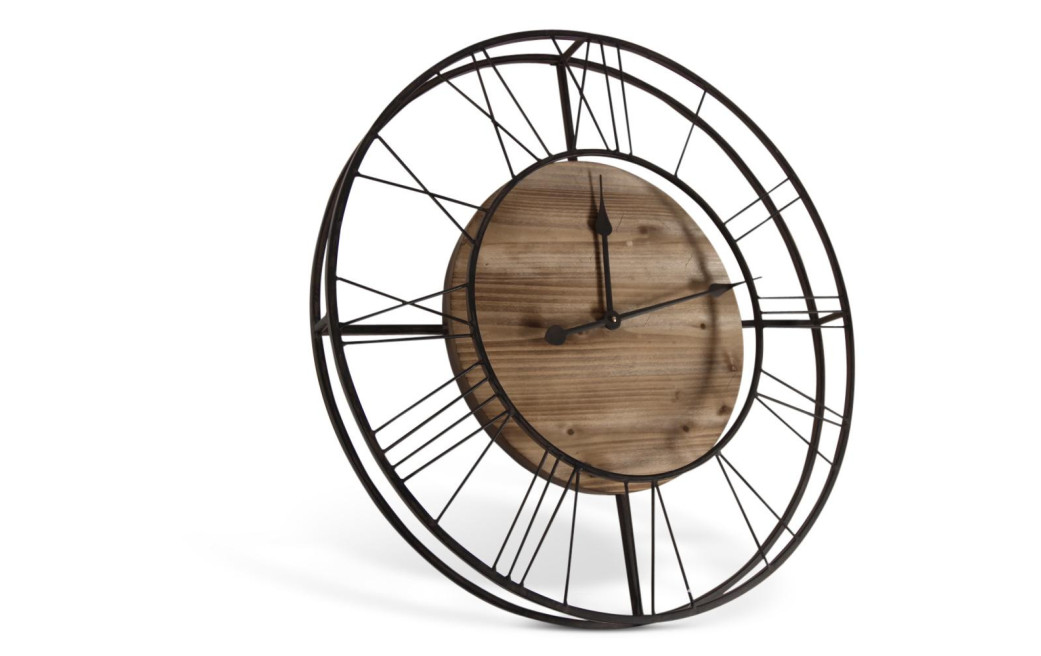 Grande Horloge Ancienne Bois Métal Marron 70x7x70cm