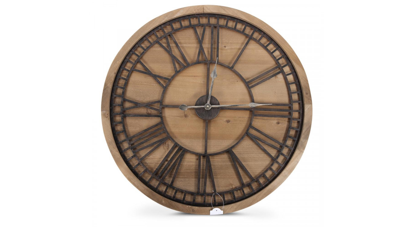 Grande Horloge Ancienne Bois Métal Marron 76x3x76cm