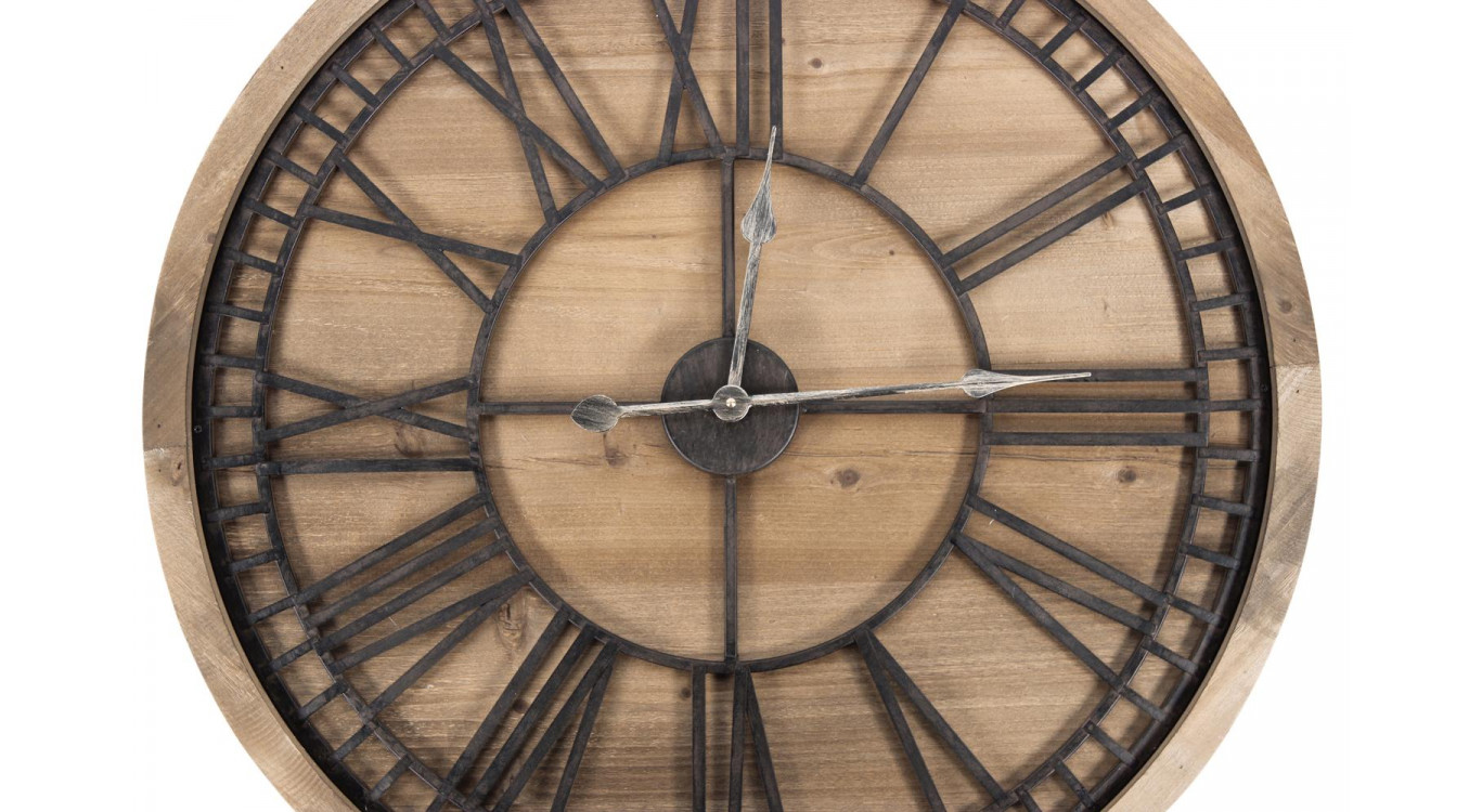 Grande Horloge Ancienne Bois Métal Marron 76x3x76cm