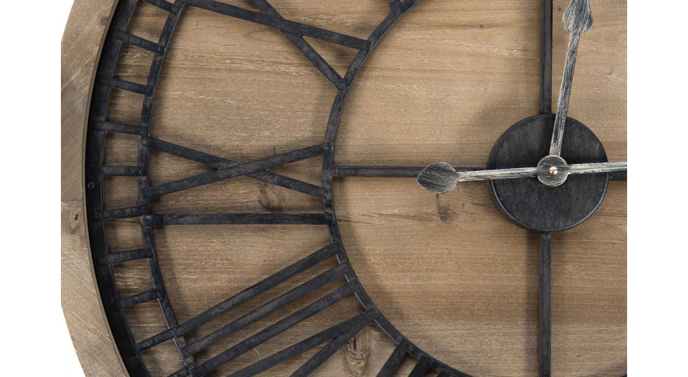 Grande Horloge Ancienne Bois Métal Marron 76x3x76cm