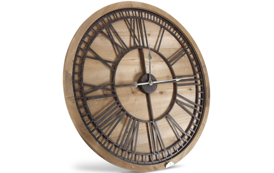 Grande Horloge Ancienne Bois Métal Marron 76x3x76cm