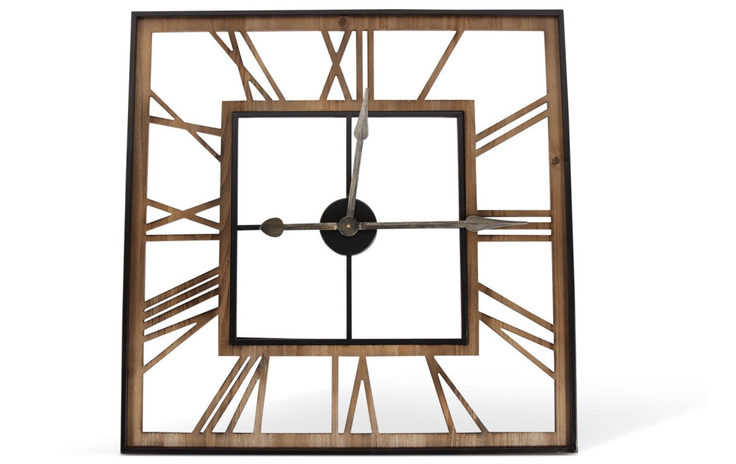 Grande Horloge Ancienne Carré Fer Forge Marron 80x4x80cm