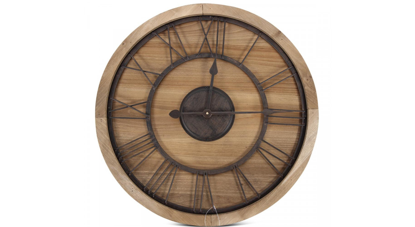 Grande Horloge Ancienne Bois Métal Marron 60x3x60cm