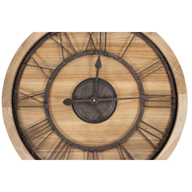 Grande Horloge Ancienne Bois Métal Marron 60x3x60cm
