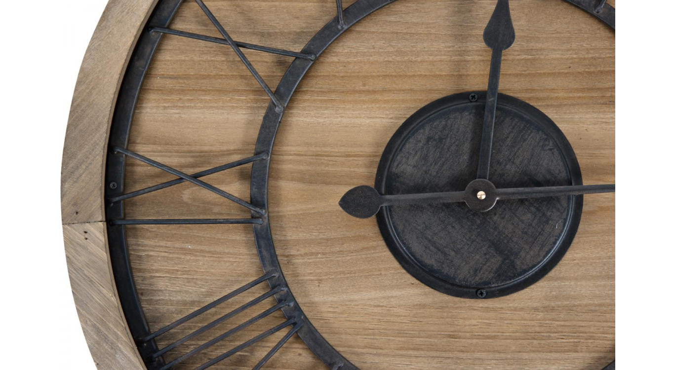 Grande Horloge Ancienne Bois Métal Marron 60x3x60cm