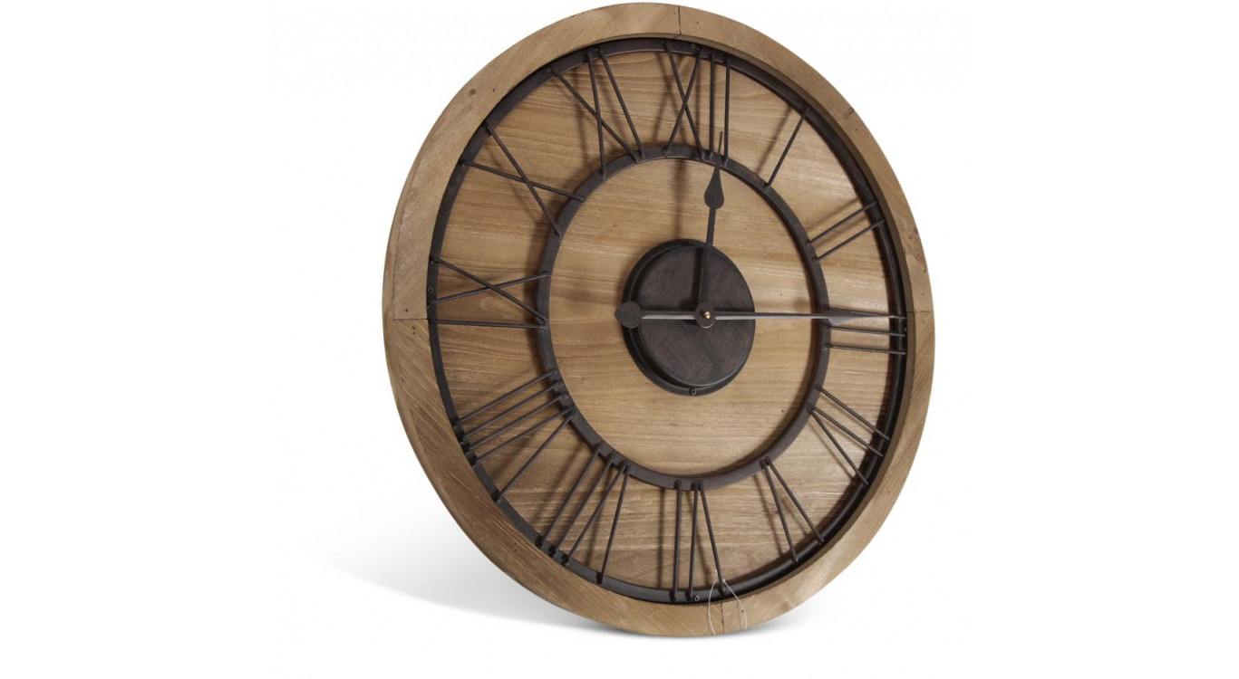 Grande Horloge Ancienne Bois Métal Marron 60x3x60cm