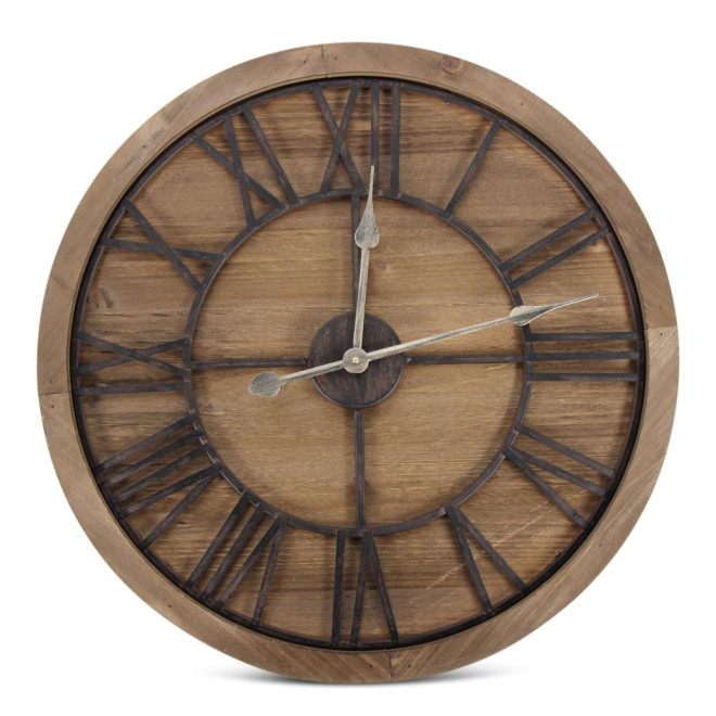 Große alte Uhr Holz Metall Braun 60x3x60cm