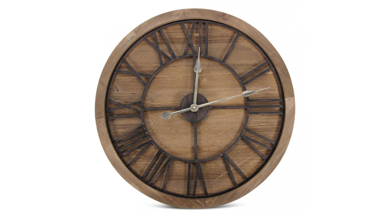 Große alte Uhr Holz Metall Braun 60x3x60cm