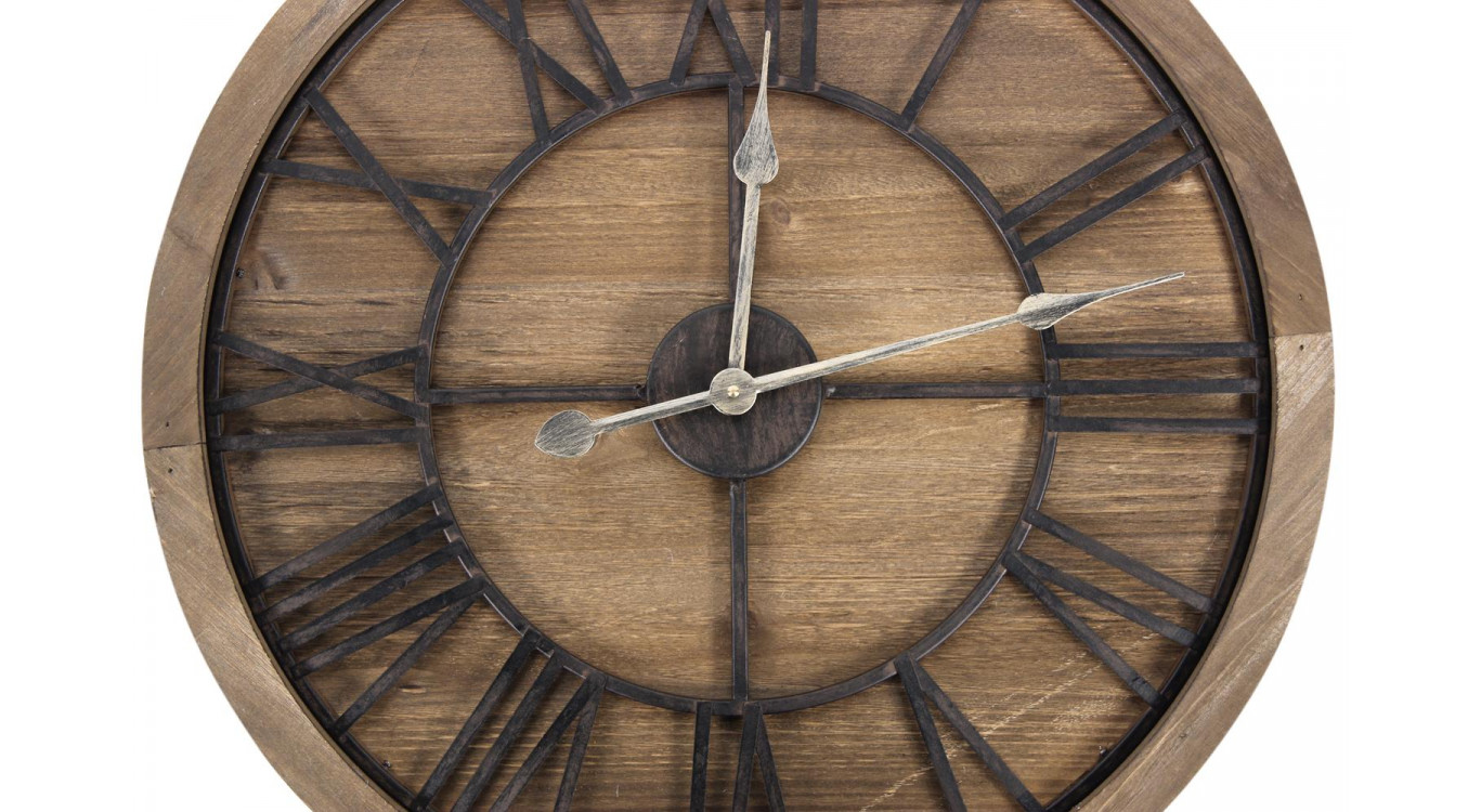 Große alte Uhr Holz Metall Braun 60x3x60cm