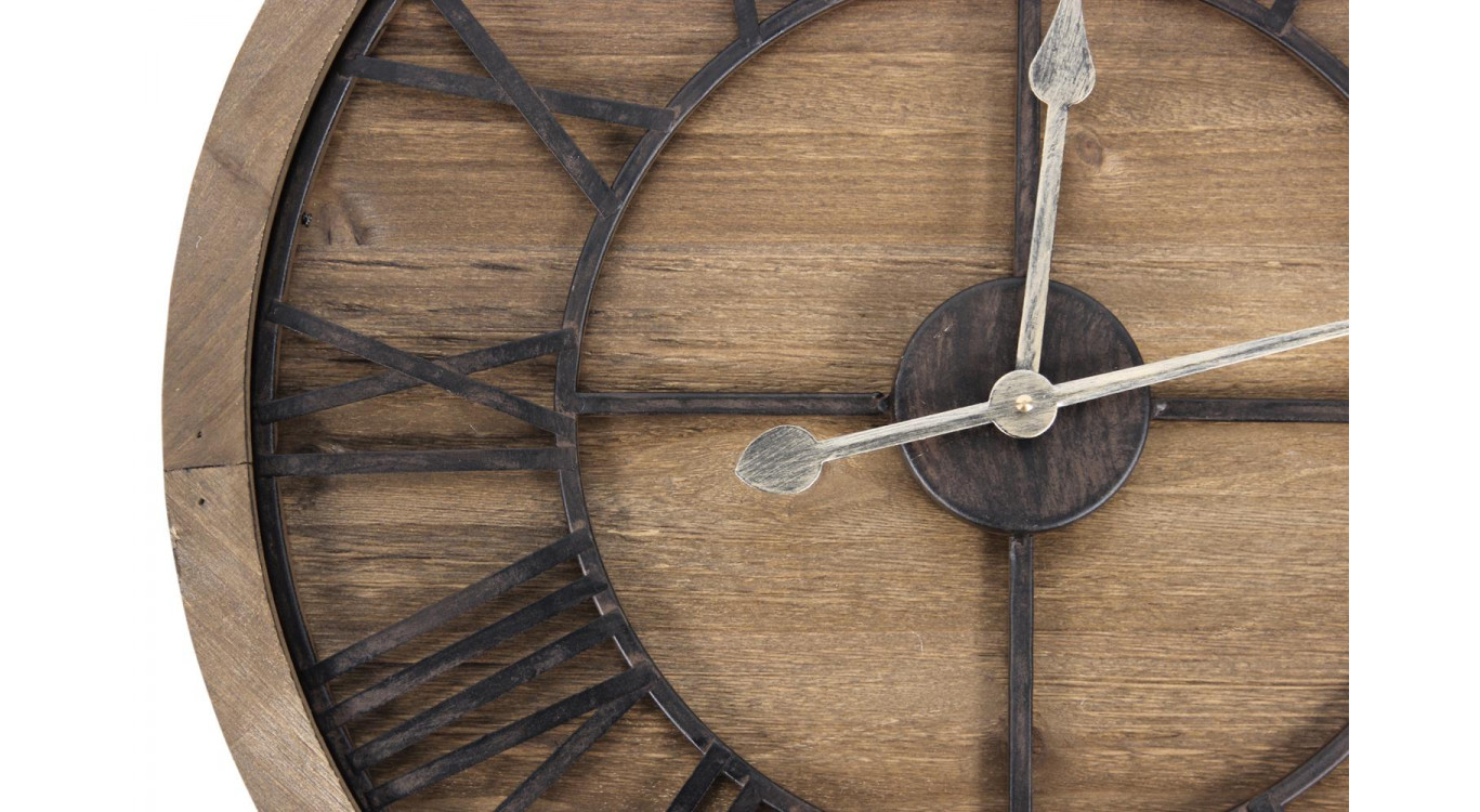 Grande Horloge Ancienne Bois Métal Marron 60x3x60cm