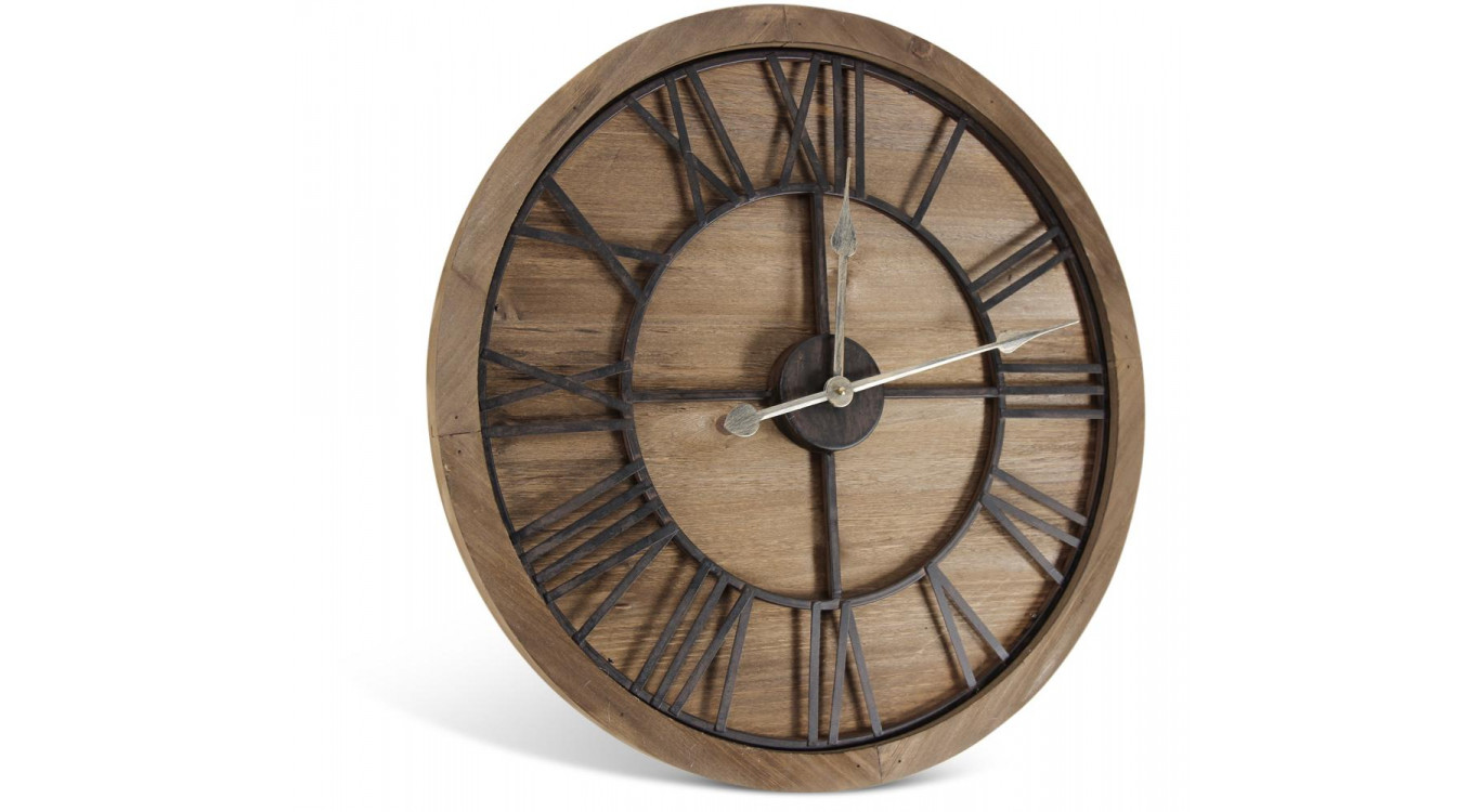 Große alte Uhr Holz Metall Braun 60x3x60cm