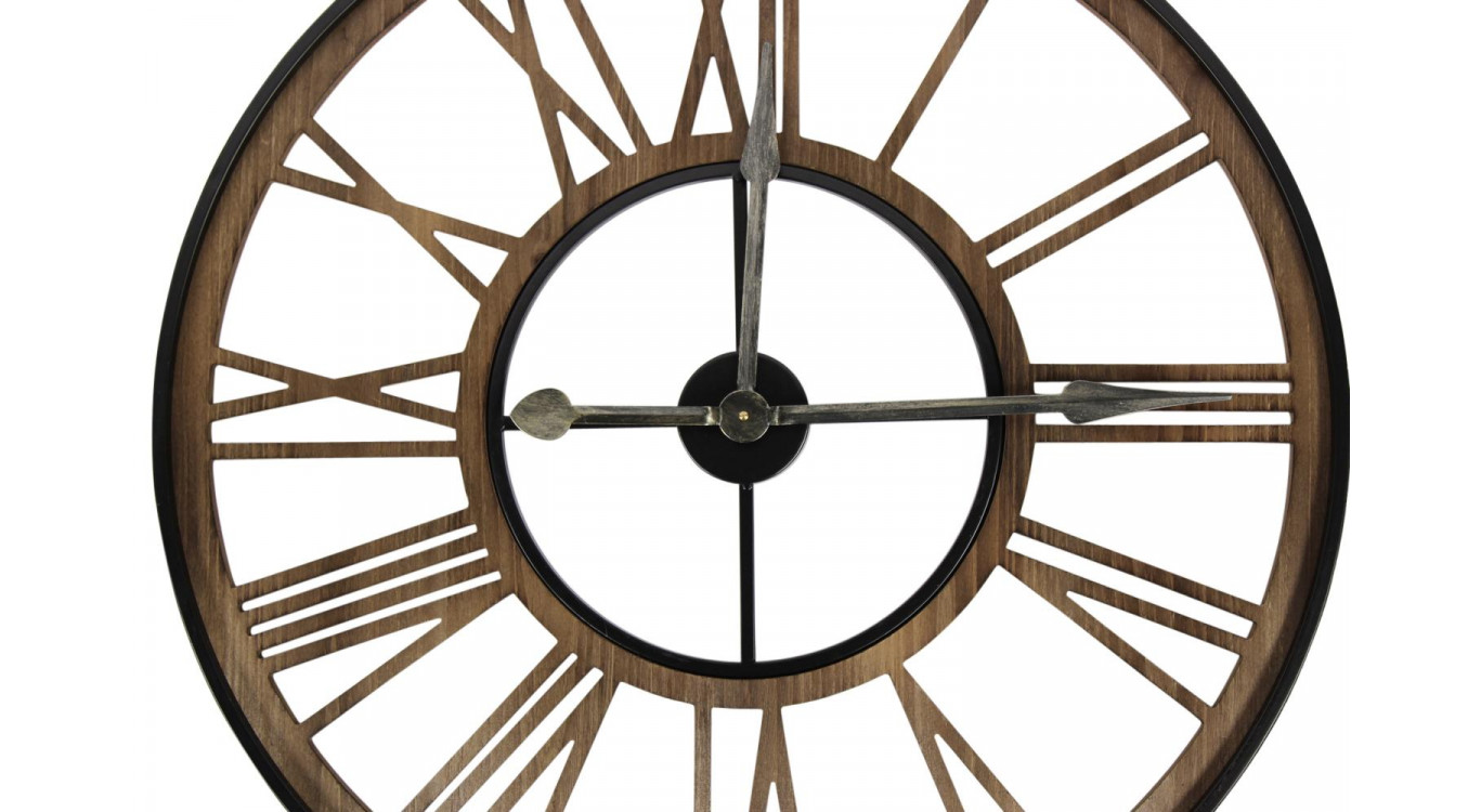 Grande Horloge Ancienne Fer Forge Bois Marron 80x4x80cm