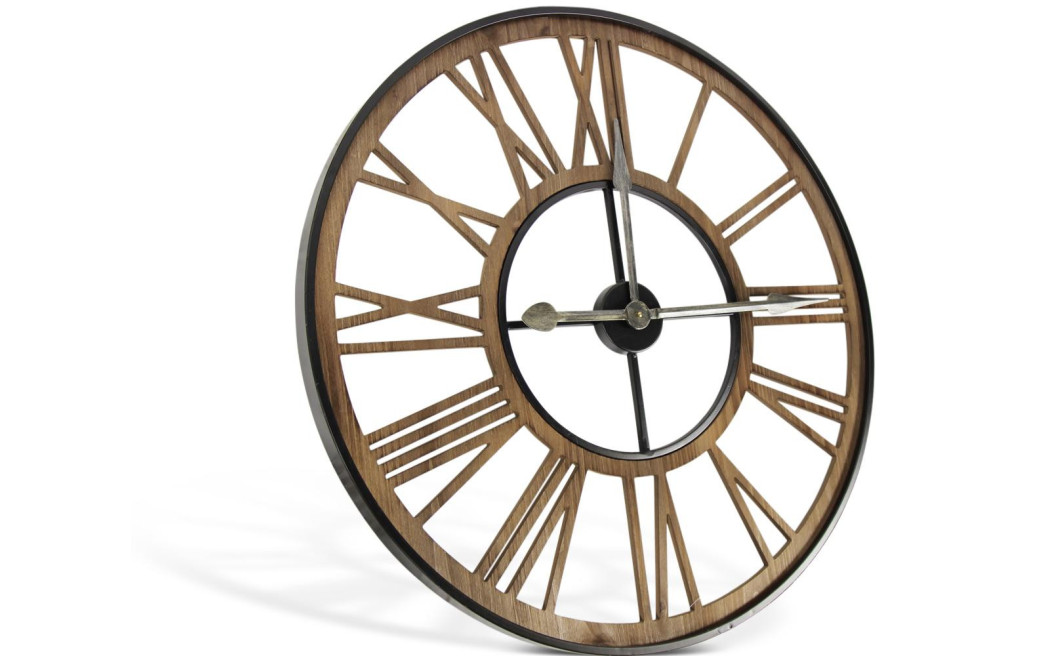 Grande Horloge Ancienne Fer Forge Bois Marron 80x4x80cm