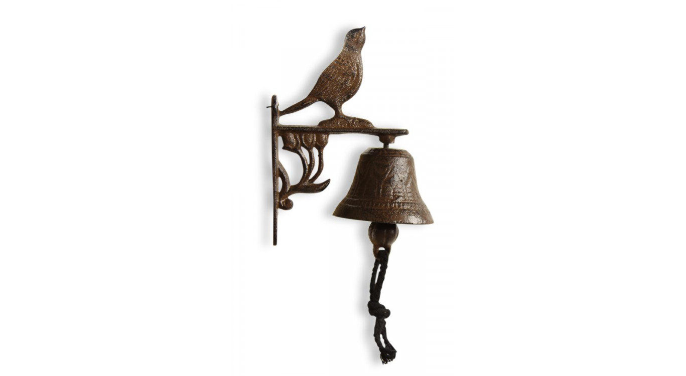 Cloche Oiseau Fonte Marron 12x7.5x17cm