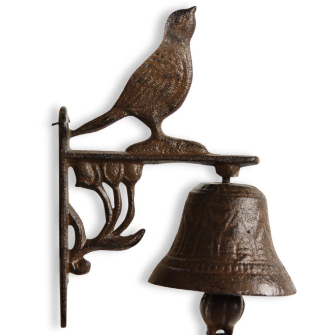Cloche Oiseau Fonte Marron 12x7.5x17cm
