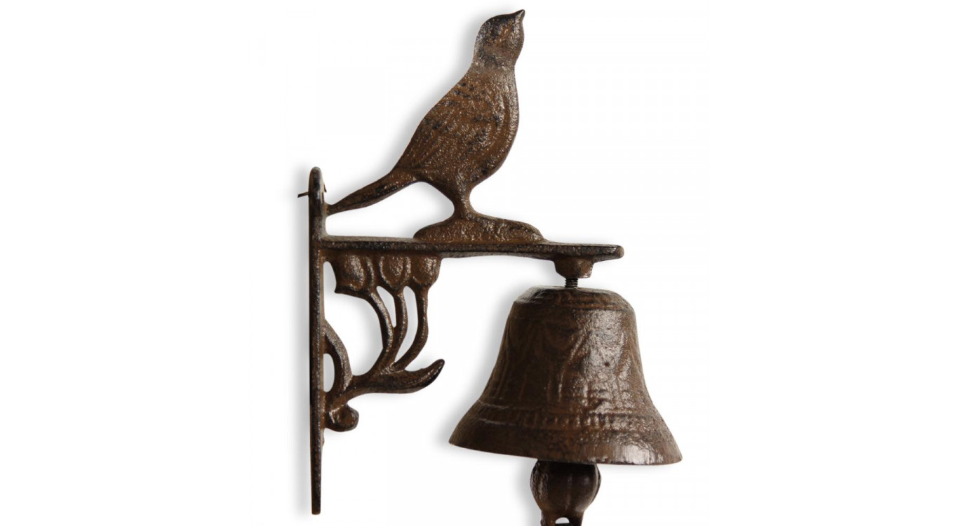 Cloche Oiseau Fonte Marron 12x7.5x17cm