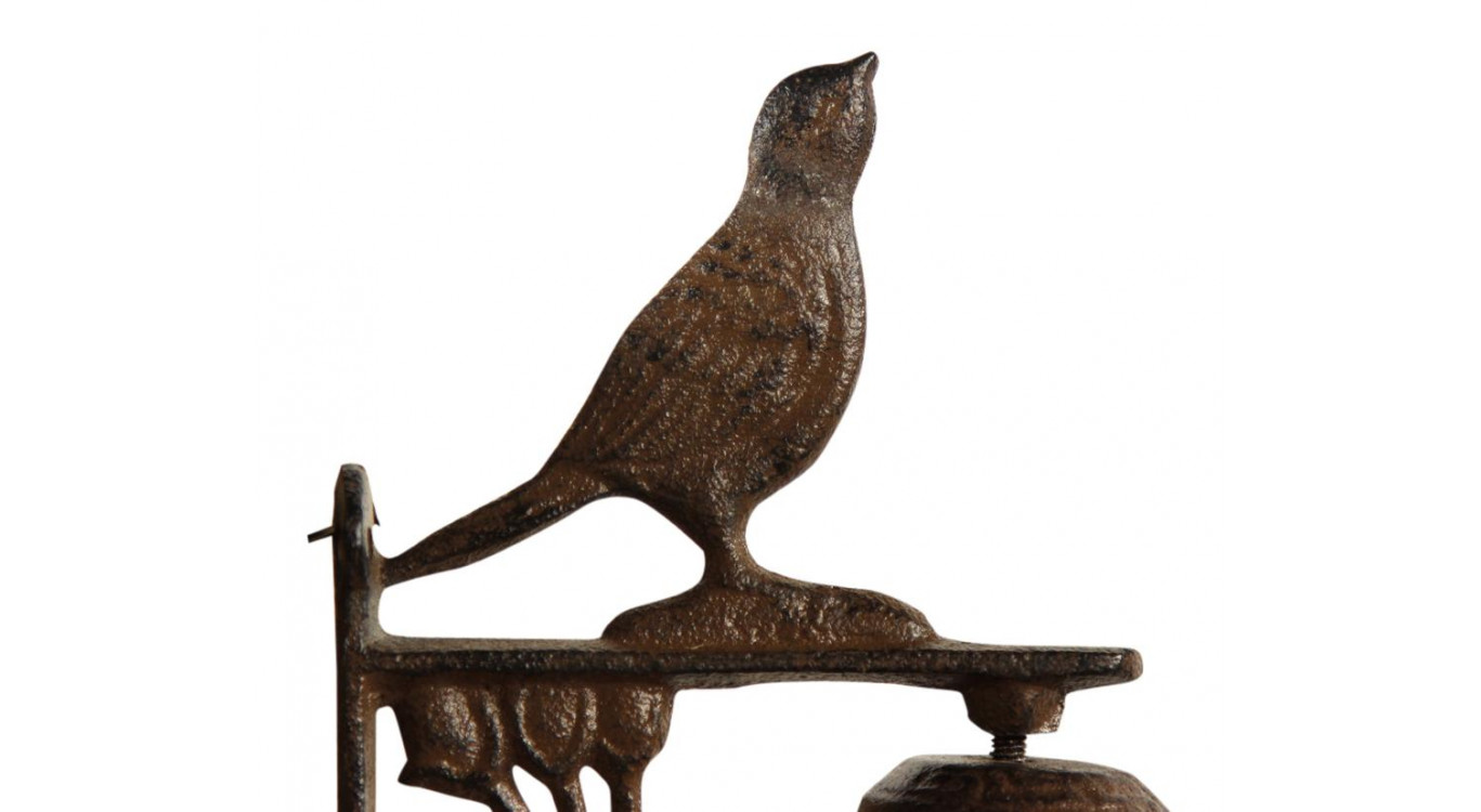 Cloche Oiseau Fonte Marron 12x7.5x17cm