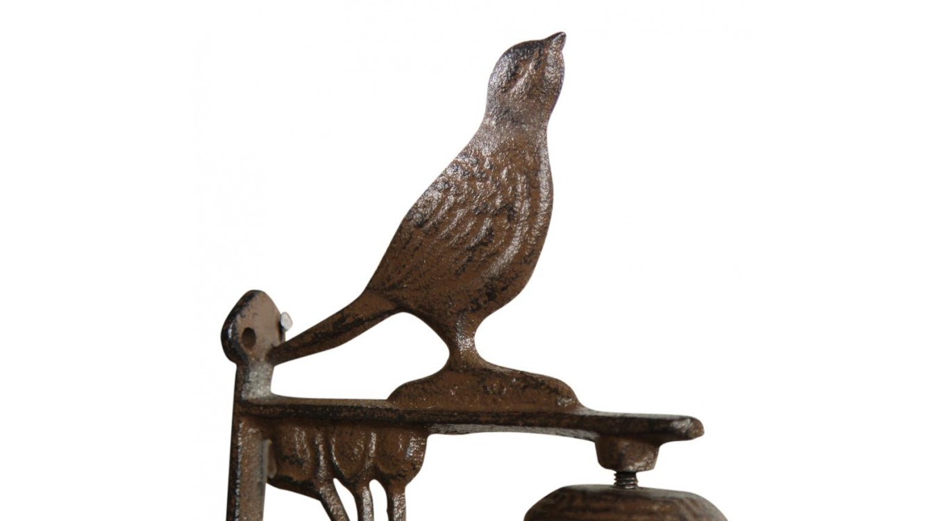 Cloche Oiseau Fonte Marron 12x7.5x17cm